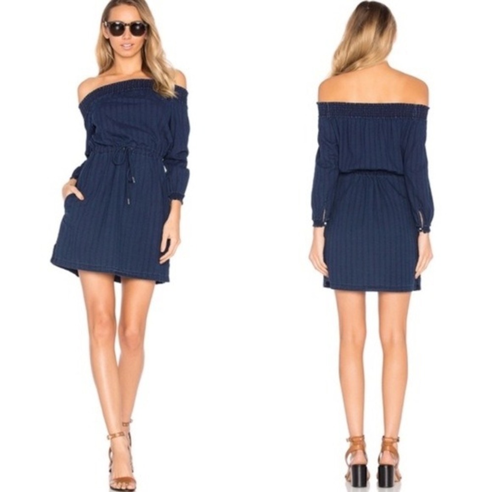 NWT Rag & Bone Indigo Drew Dress Blue Off Shoulder Cotton Mini W272D21DP Small‎